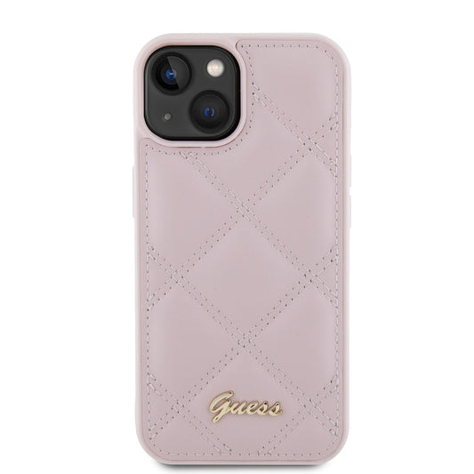 Funda para Apple iPhone 15, Guess, Quilted Metal Logo, Rosa