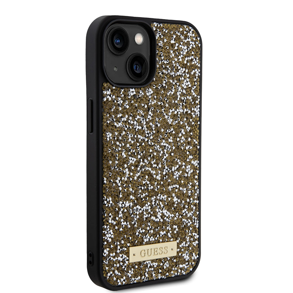 Funda para Apple iPhone 15, Guess, Rhinestone Metal Logo, Amarilla