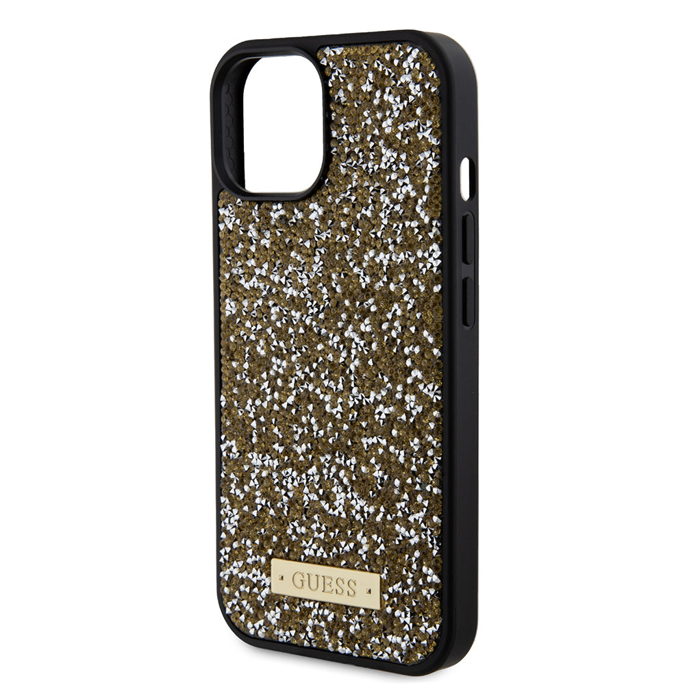 Funda para Apple iPhone 15, Guess, Rhinestone Metal Logo, Amarilla