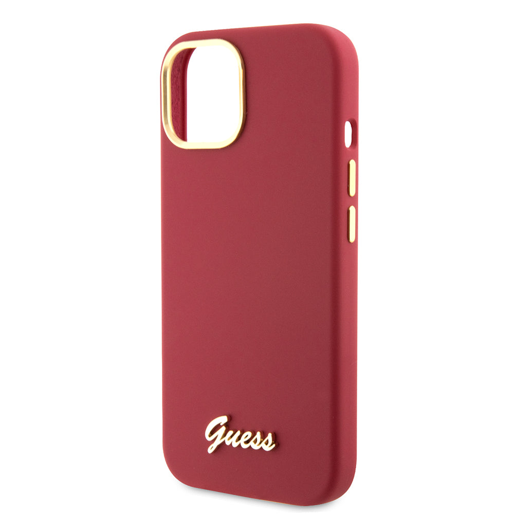 Funda para Apple iPhone 15, Guess, Script Metal Logo & Frame, Roja