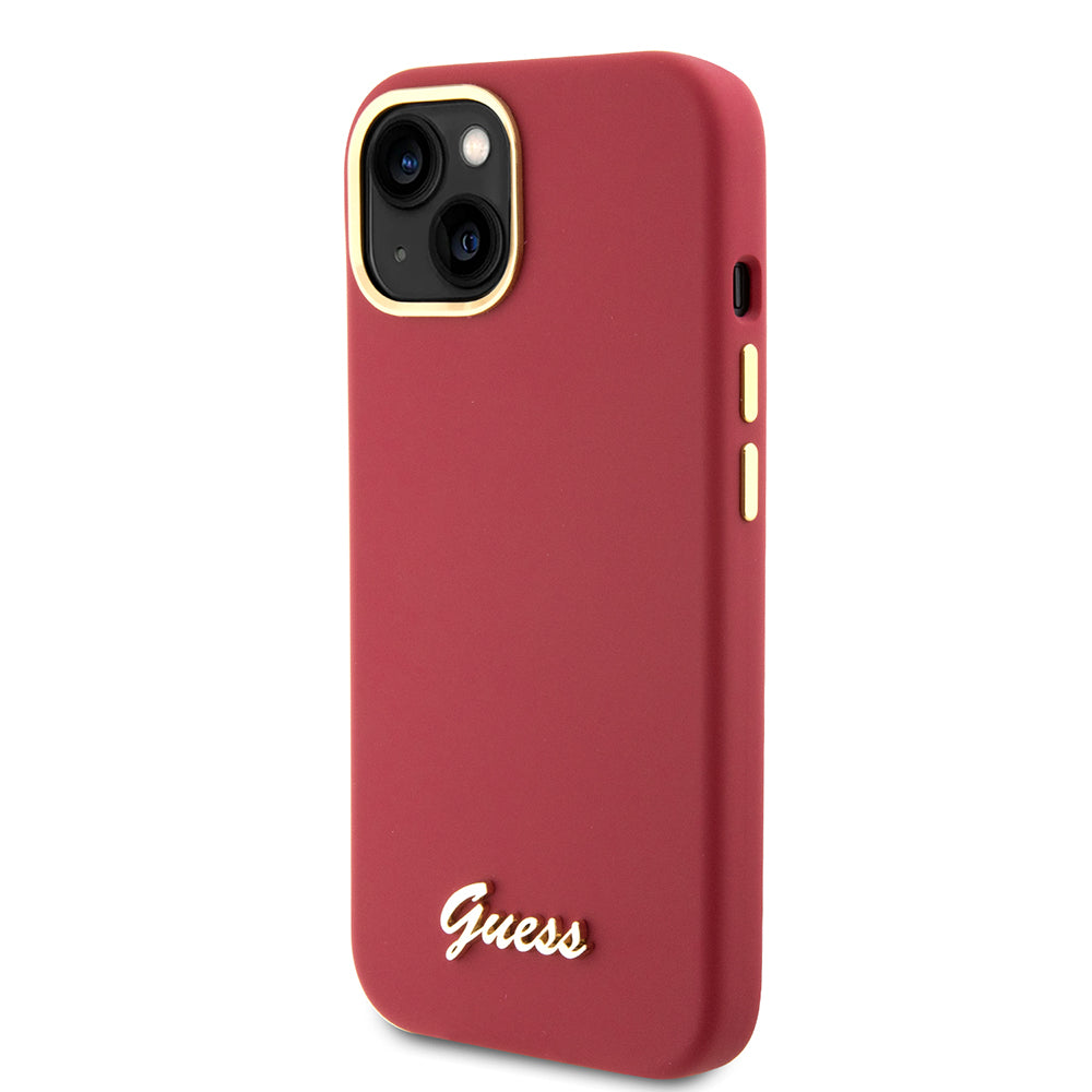 Funda para Apple iPhone 15, Guess, Script Metal Logo & Frame, Roja