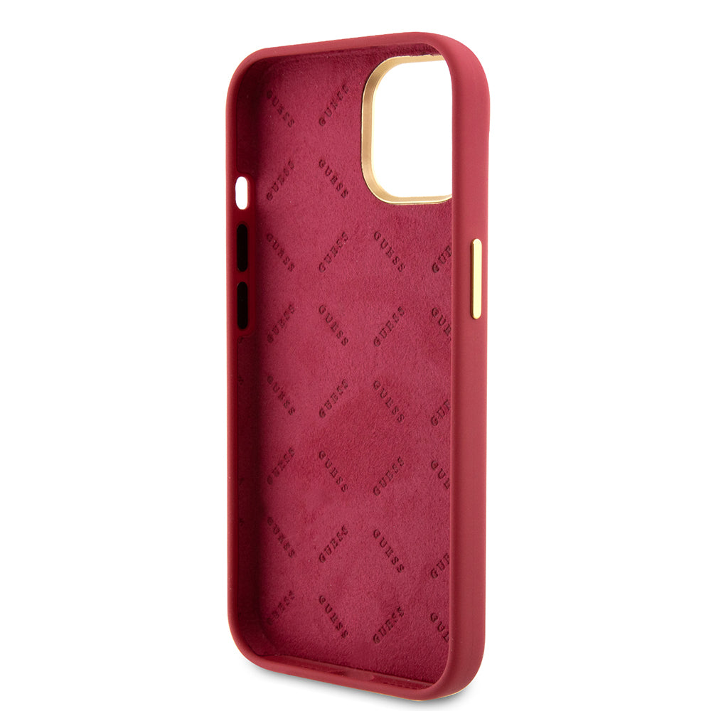 Funda para Apple iPhone 15, Guess, Script Metal Logo & Frame, Roja