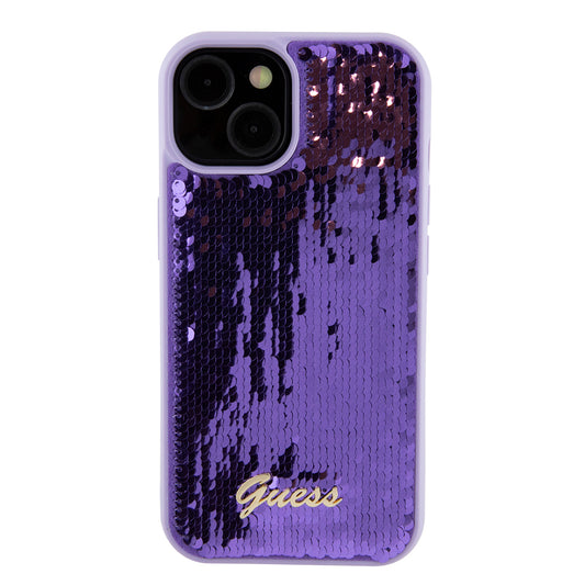 Funda para Apple iPhone 15, Guess, Sequin Script Metal, Morado