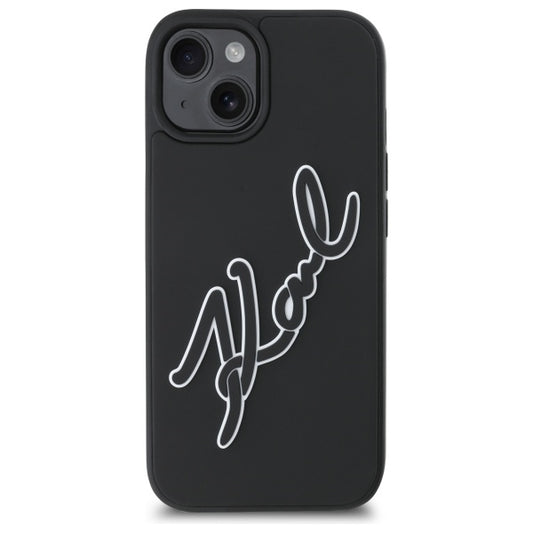 Funda para Apple iPhone 15, Karl Lagerfeld, 3D Rubber Signature, Negra