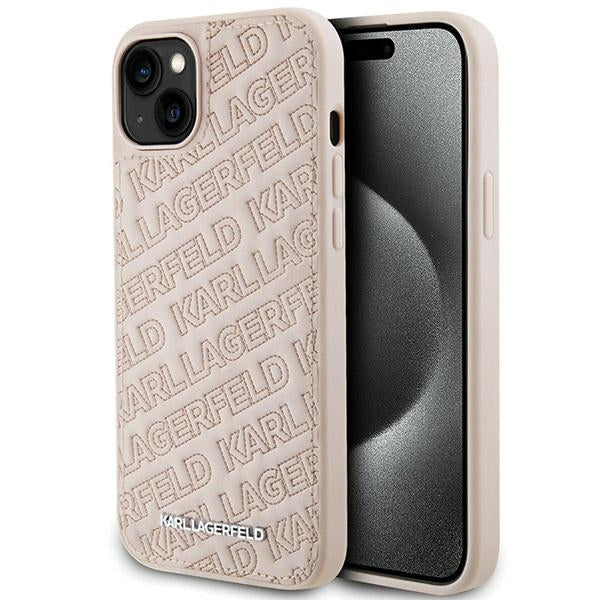 Case for Apple iPhone 15, Karl Lagerfeld, Diagonal Quilted K Pattern, Pink