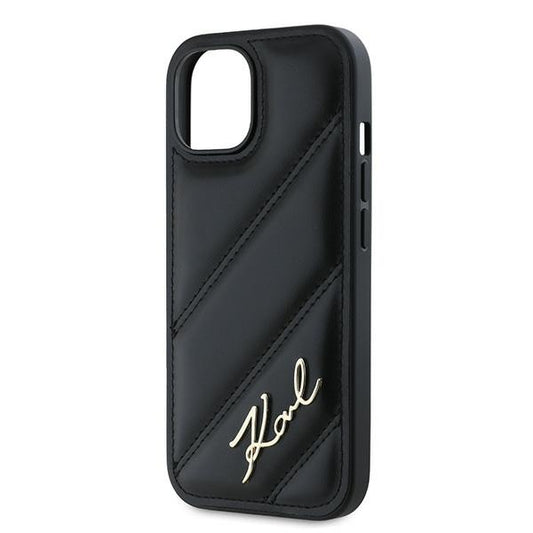Funda para Apple iPhone 15, Karl Lagerfeld, Diagonal Quilted Script, Negra