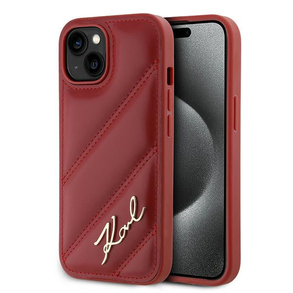 Funda para Apple iPhone 15, Karl Lagerfeld, Diagonal Quilted Script, Rosie