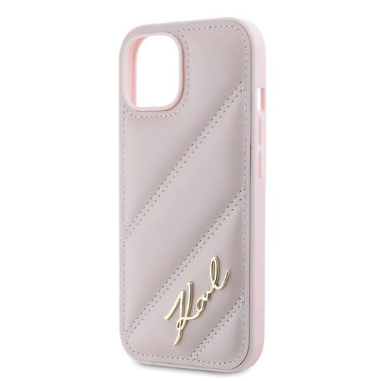 Funda para Apple iPhone 15, Karl Lagerfeld, Diagonal Quilted Script, Rosa