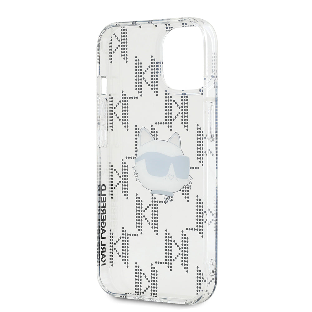 Funda para Apple iPhone 15, Karl Lagerfeld, IML Electroplated Choupette Head, Transparente