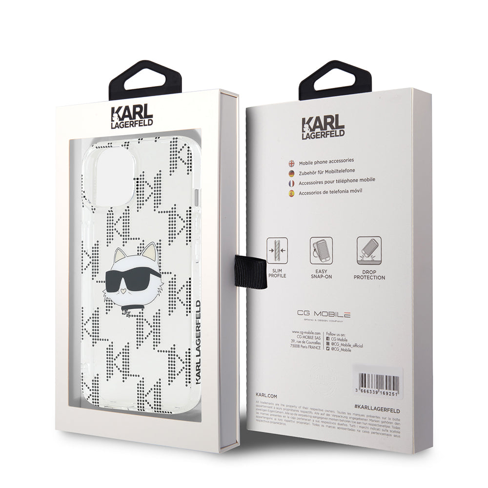Funda para Apple iPhone 15, Karl Lagerfeld, IML Electroplated Choupette Head, Transparente