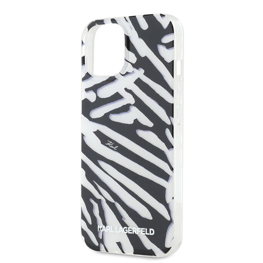 Funda para Apple iPhone 15, Karl Lagerfeld, IML Luxury Zebra Pattern with Strap, Negra