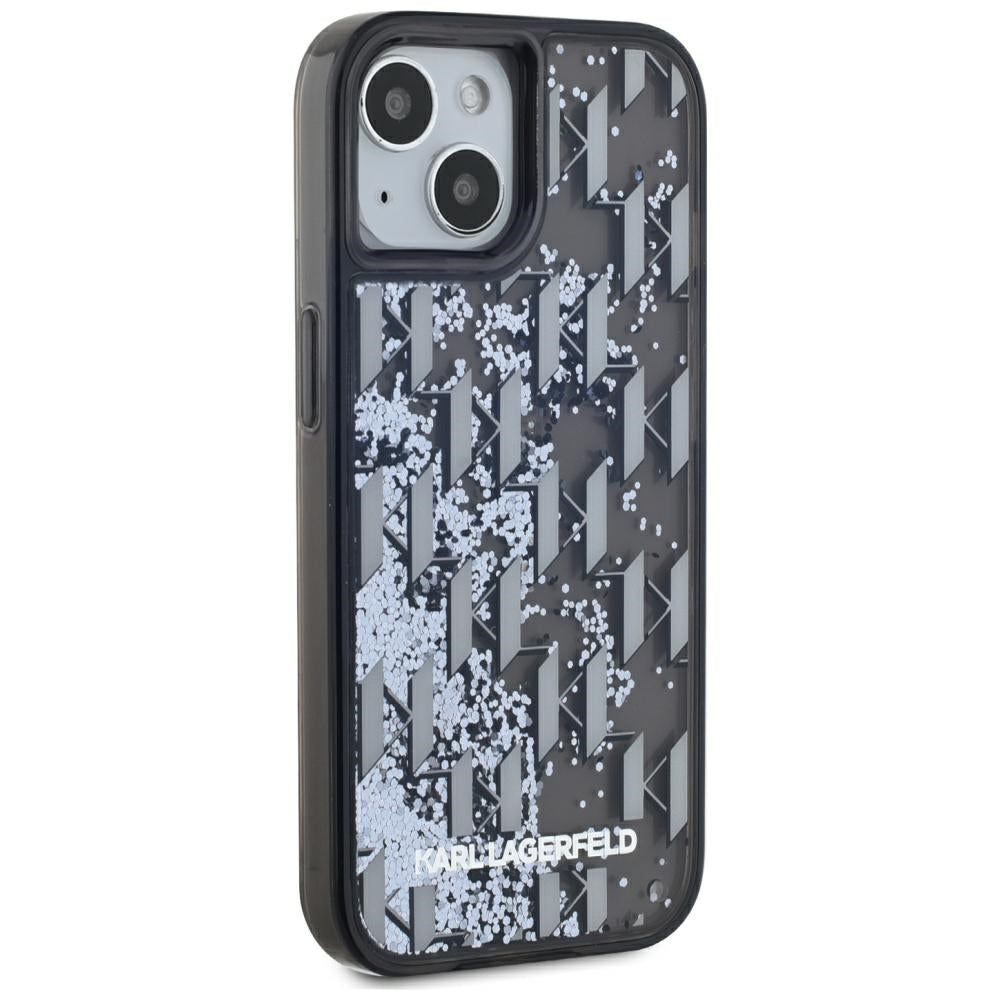Funda para Apple iPhone 15, Karl Lagerfeld, Liquid Glitter Monogram, Negra