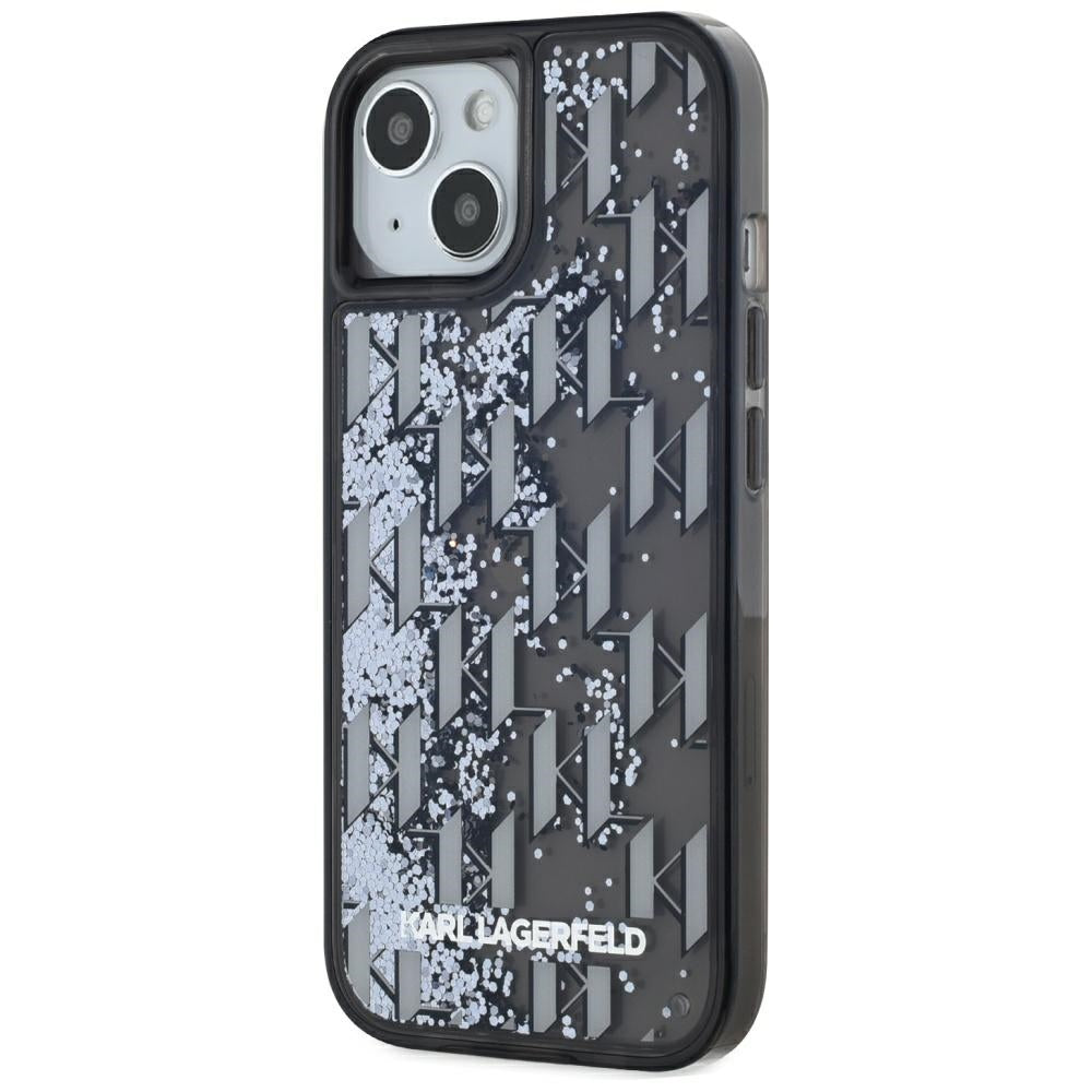 Funda para Apple iPhone 15, Karl Lagerfeld, Liquid Glitter Monogram, Negra