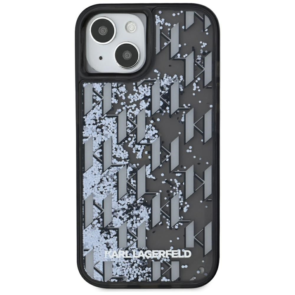 Funda para Apple iPhone 15, Karl Lagerfeld, Liquid Glitter Monogram, Negra