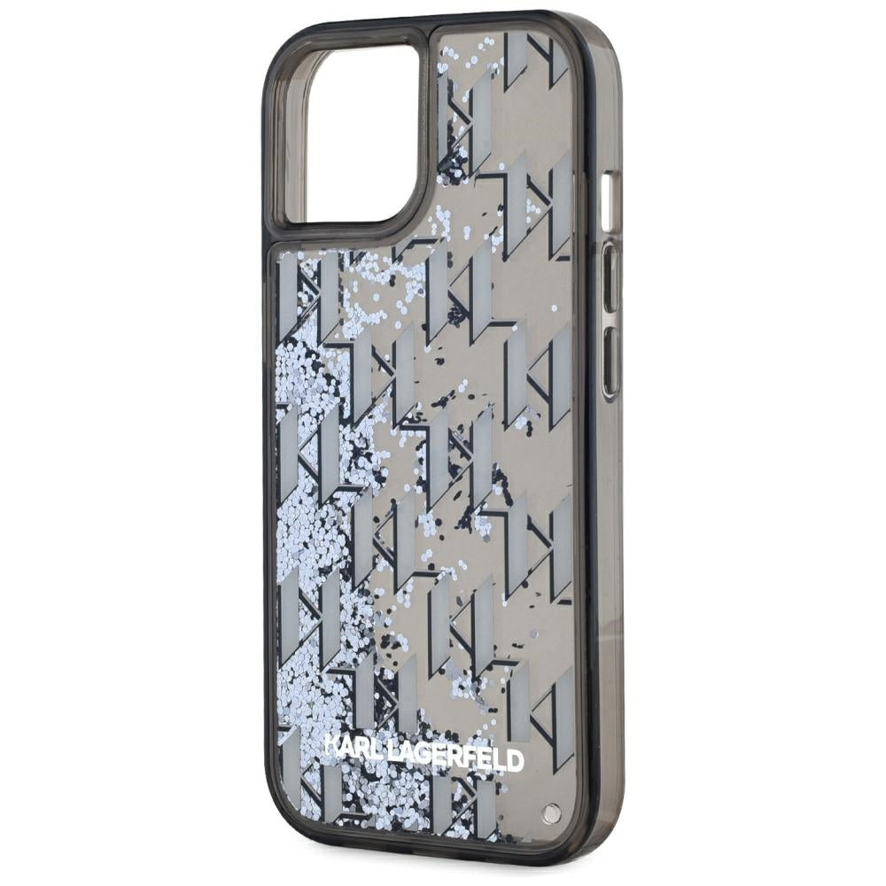 Funda para Apple iPhone 15, Karl Lagerfeld, Liquid Glitter Monogram, Negra