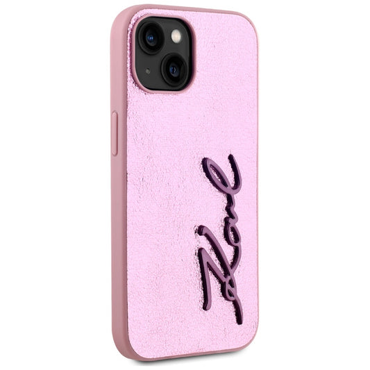 Funda para Apple iPhone 15, Karl Lagerfeld, Metal Signature, Rosa