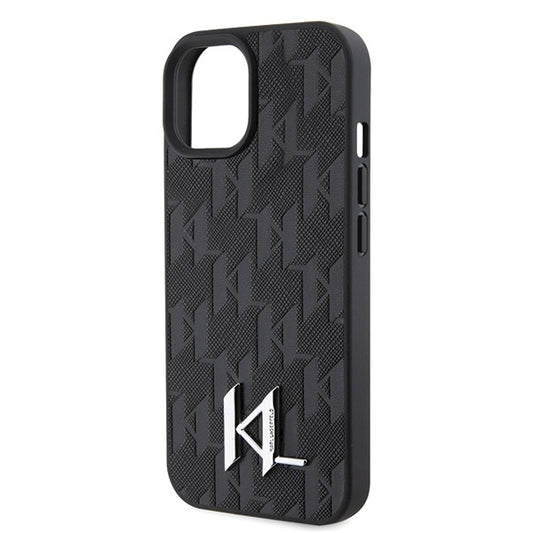 Funda para Apple iPhone 15, Karl Lagerfeld, Monograma Hot Stamp Metal Logo, Negra