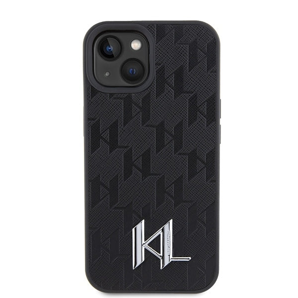 Funda para Apple iPhone 15, Karl Lagerfeld, Monograma Hot Stamp Metal Logo, Negra