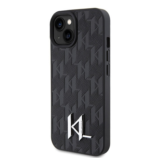 Funda para Apple iPhone 15, Karl Lagerfeld, Monograma Hot Stamp Metal Logo, Negra