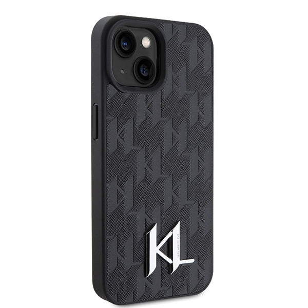 Funda para Apple iPhone 15, Karl Lagerfeld, Monograma Hot Stamp Metal Logo, Negra