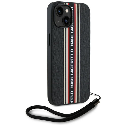 Funda para Apple iPhone 15, Karl Lagerfeld, Saffiano Athleisure Stripes with Strap, Rosie