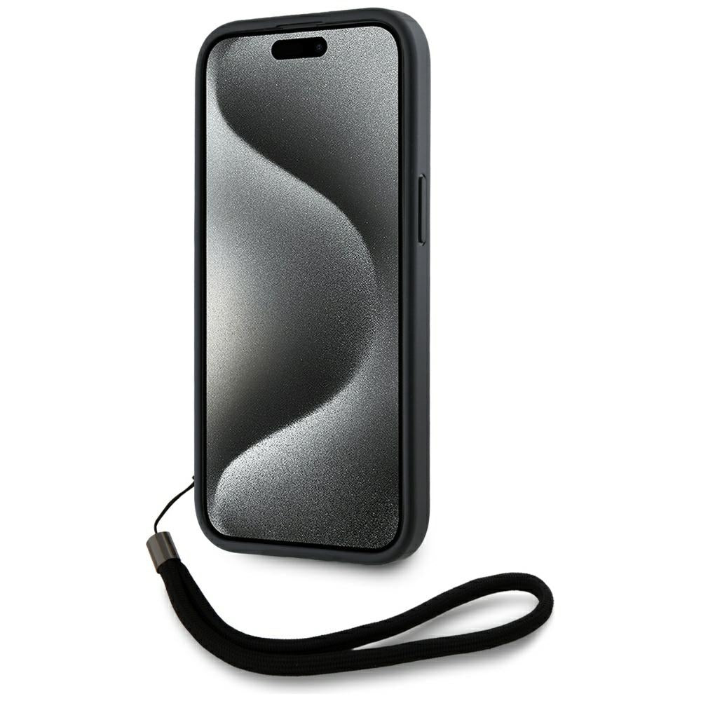 Funda para Apple iPhone 15, Karl Lagerfeld, Saffiano Athleisure Stripes with Strap, Rosie