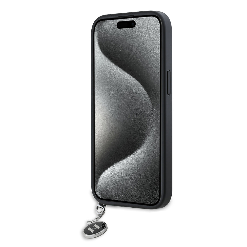 Funda para Apple iPhone 15, Karl Lagerfeld, Saffiano Rhinestones & Charm, Negra