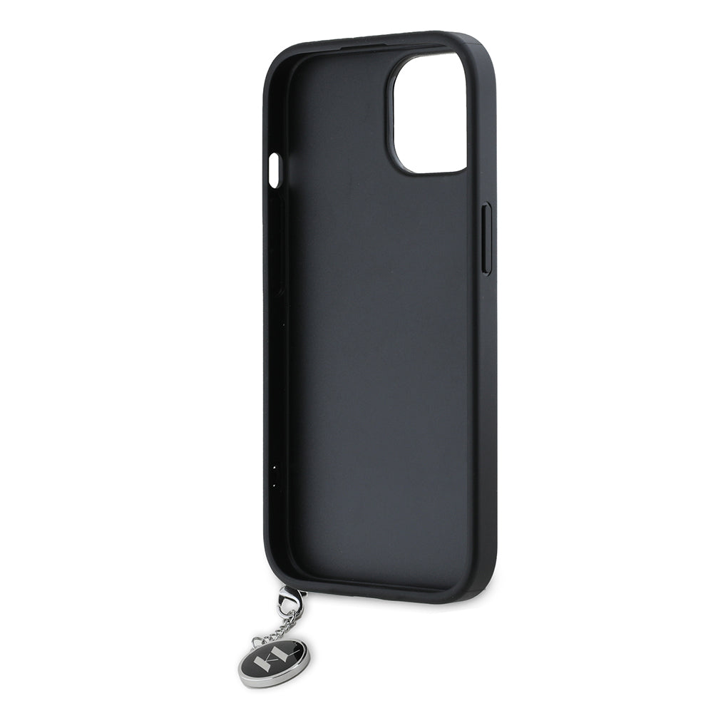 Funda para Apple iPhone 15, Karl Lagerfeld, Saffiano Rhinestones & Charm, Negra