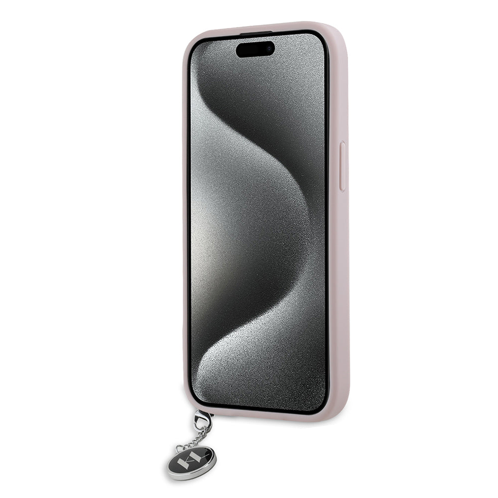 Funda para Apple iPhone 15, Karl Lagerfeld, Saffiano Rhinestones & Charm, Rosa