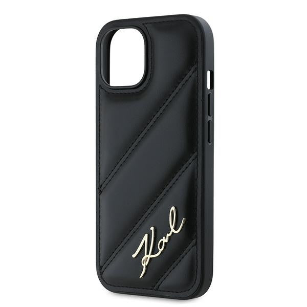 Funda para Apple iPhone 15 Plus, Karl Lagerfeld, Diagonal Quilted Script, Negra