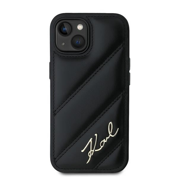 Funda para Apple iPhone 15 Plus, Karl Lagerfeld, Diagonal Quilted Script, Negra