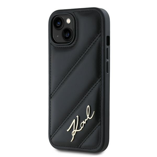 Funda para Apple iPhone 15 Plus, Karl Lagerfeld, Diagonal Quilted Script, Negra