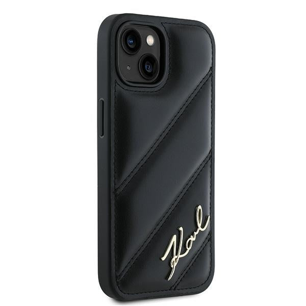 Funda para Apple iPhone 15 Plus, Karl Lagerfeld, Diagonal Quilted Script, Negra
