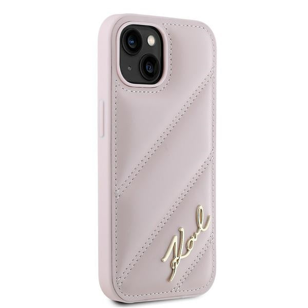 Funda para Apple iPhone 15 Plus, Karl Lagerfeld, Diagonal Quilted Script, Rosa
