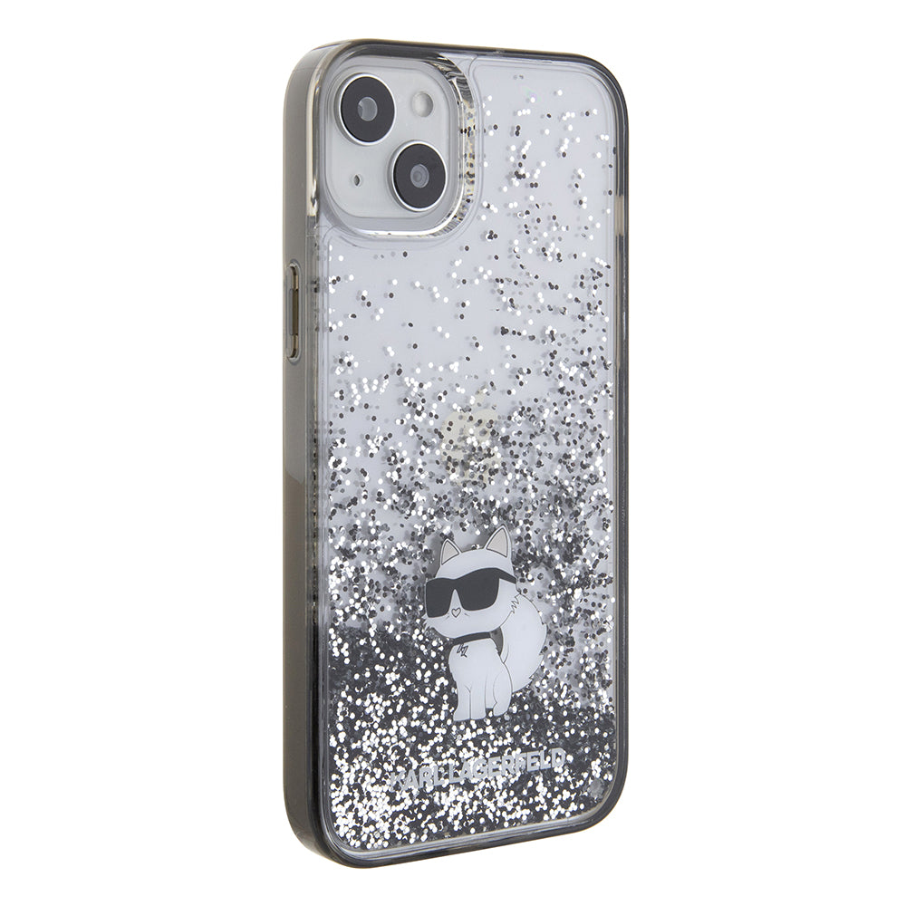 Funda para Apple iPhone 15 Plus, Karl Lagerfeld, Liquid Glitter Choupette, Transparente