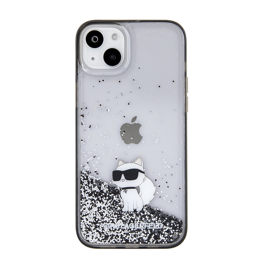 Funda para Apple iPhone 15 Plus, Karl Lagerfeld, Liquid Glitter Choupette, Transparente