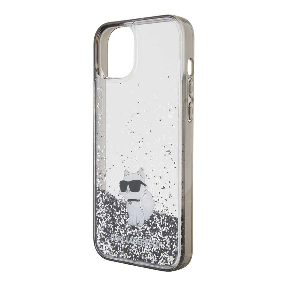 Funda para Apple iPhone 15 Plus, Karl Lagerfeld, Liquid Glitter Choupette, Transparente