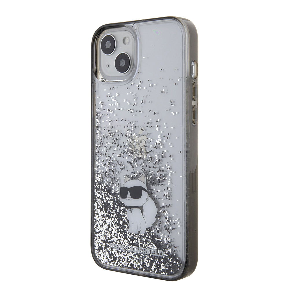 Funda para Apple iPhone 15 Plus, Karl Lagerfeld, Liquid Glitter Choupette, Transparente