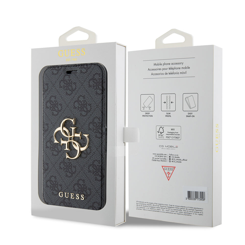 Funda para Apple iPhone 15 Pro, Guess, 4G Book, Gris