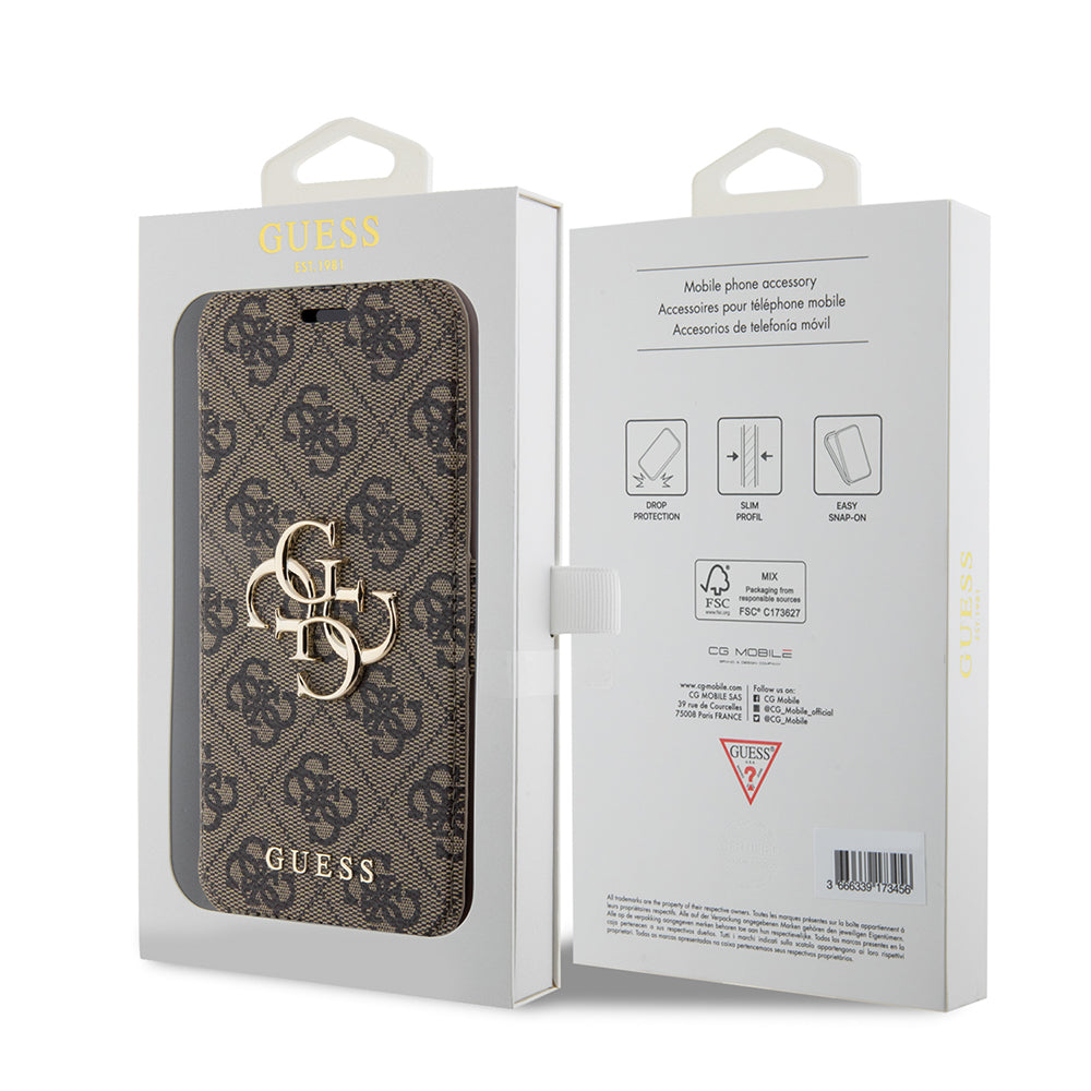 Funda para Apple iPhone 15 Pro, Guess, 4G Book, Marrón