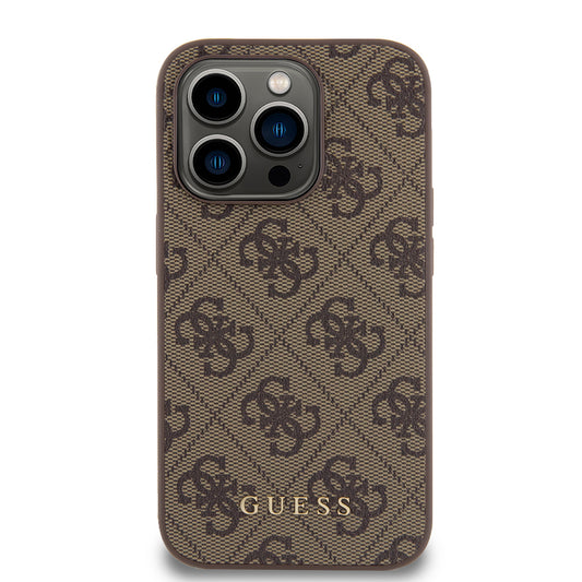 Funda para Apple iPhone 15 Pro, Guess, 4G Metal Gold Logo, Marrón