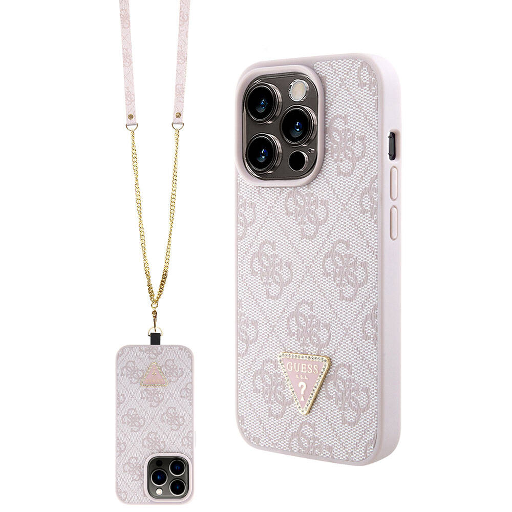 Funda para Apple iPhone 15 Pro, Guess, Crossbody 4G Metal Logo, Rosa.