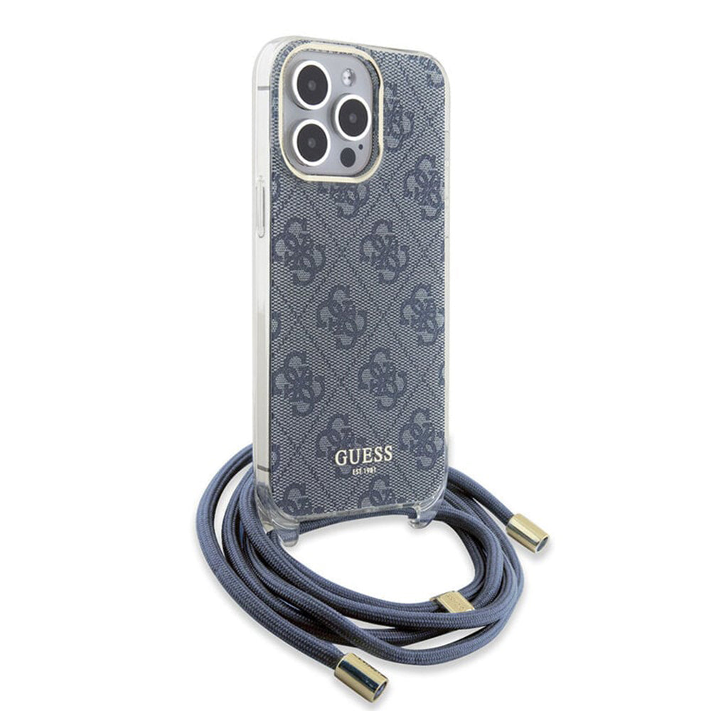 Funda para Apple iPhone 15 Pro, Guess, Crossbody Cord 4G Print, Azul