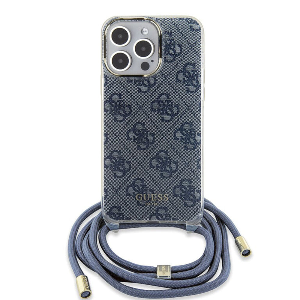 Funda para Apple iPhone 15 Pro, Guess, Crossbody Cord 4G Print, Azul