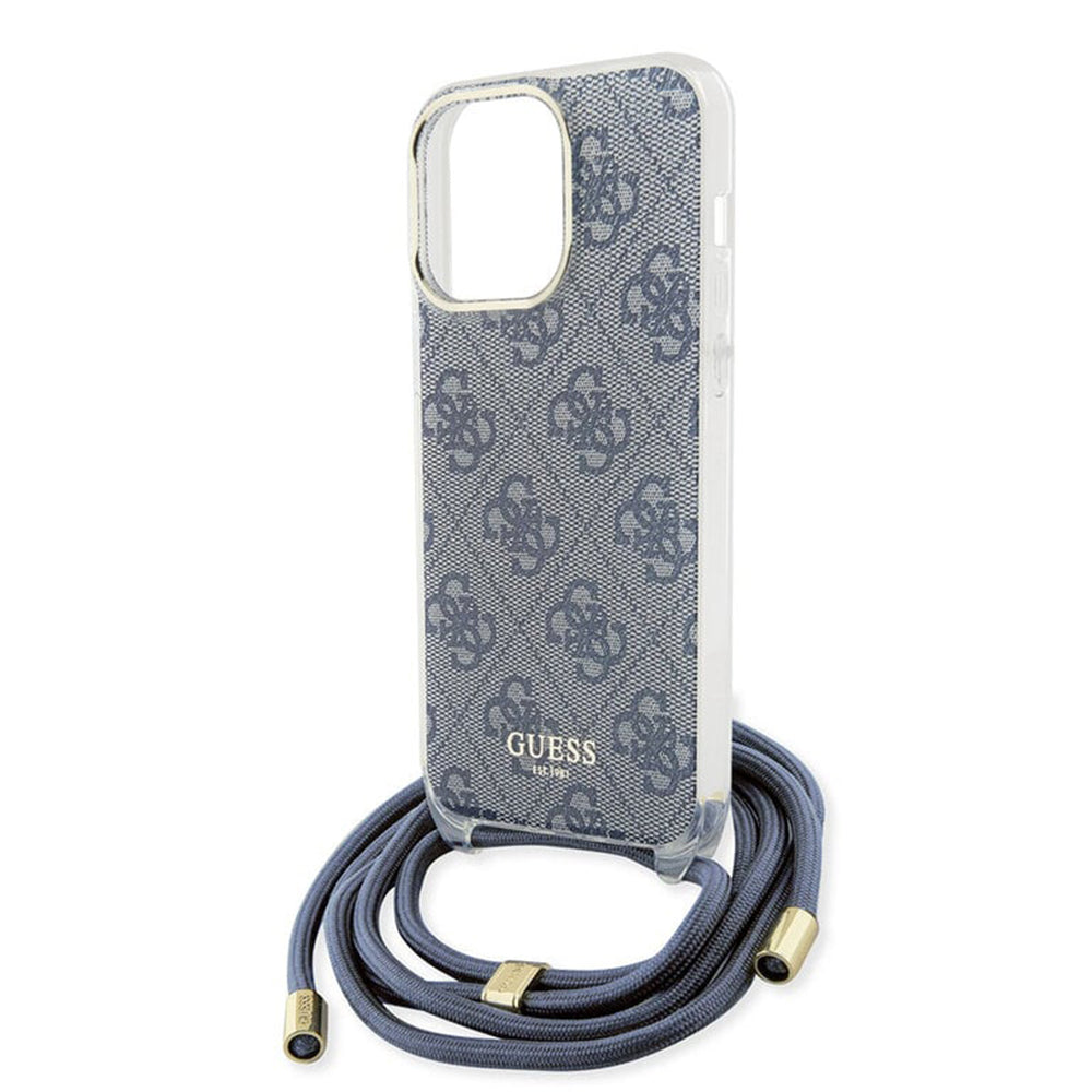 Funda para Apple iPhone 15 Pro, Guess, Crossbody Cord 4G Print, Azul