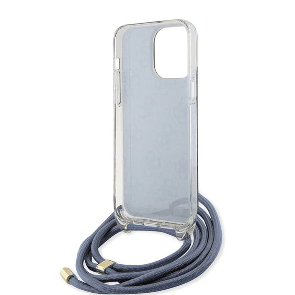 Funda para Apple iPhone 15 Pro, Guess, Crossbody Cord 4G Print, Azul