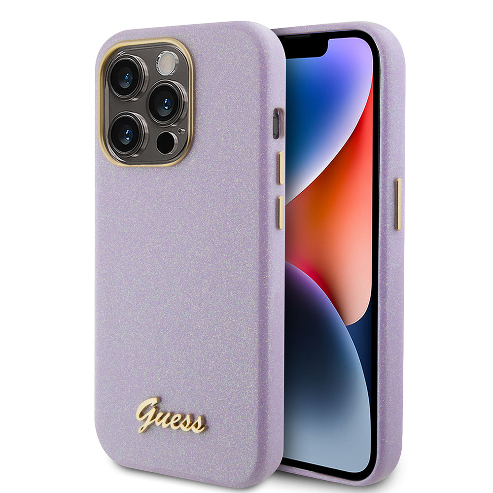 Funda para Apple iPhone 15 Pro, Guess, Glitter Glossy Script, Lila Claro