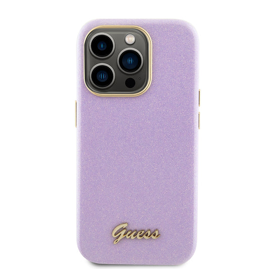 Funda para Apple iPhone 15 Pro, Guess, Glitter Glossy Script, Lila Claro