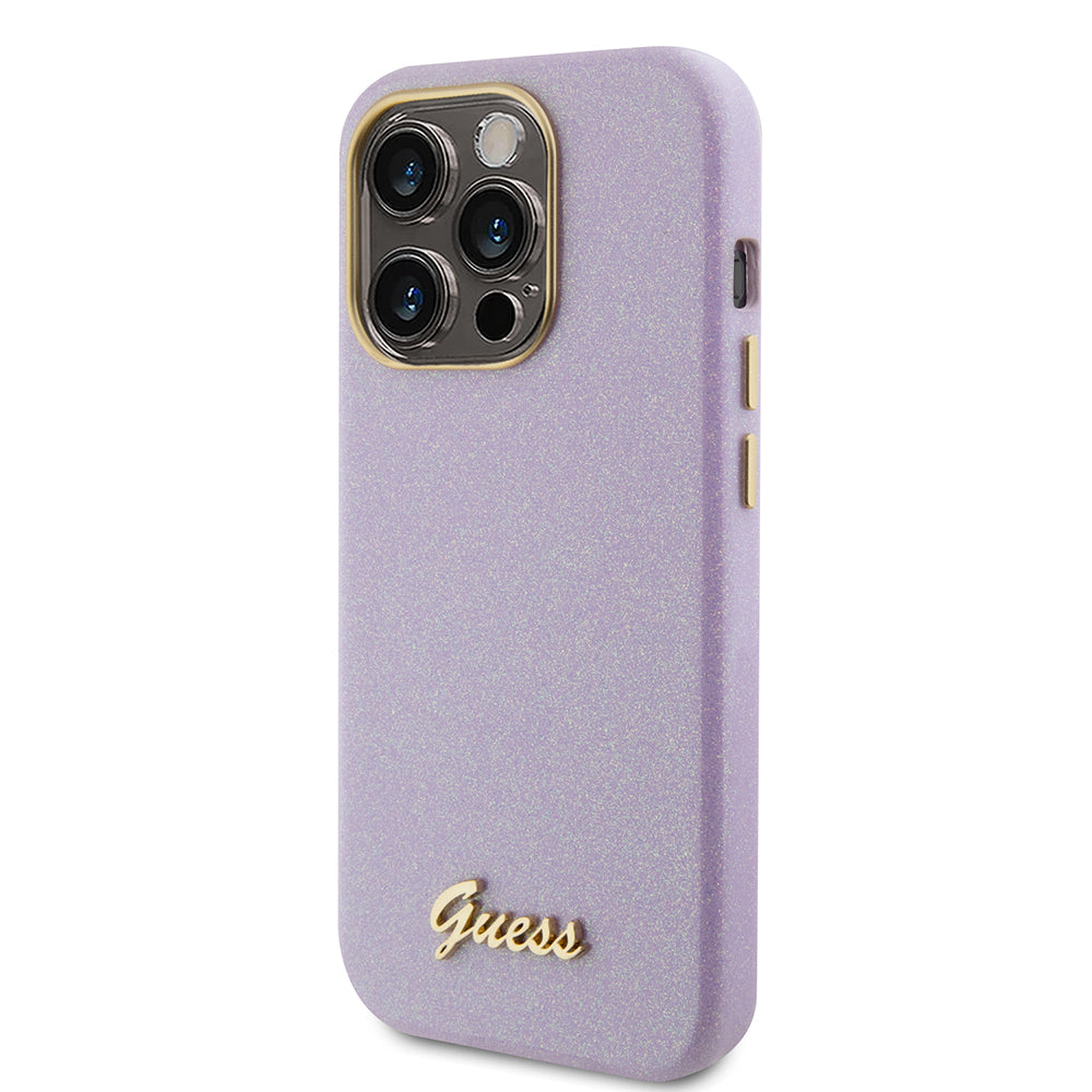 Funda para Apple iPhone 15 Pro, Guess, Glitter Glossy Script, Lila Claro