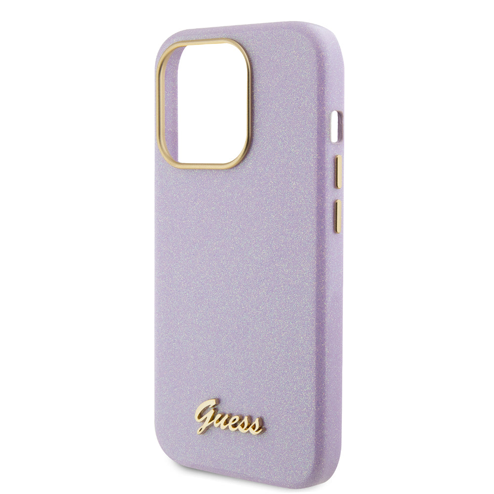 Funda para Apple iPhone 15 Pro, Guess, Glitter Glossy Script, Lila Claro